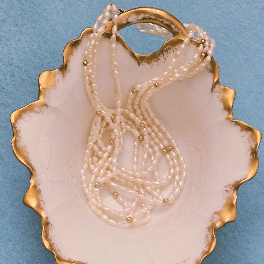 VTG Boutique 4-Strand Cultured  Freshwater  Rice Pearl  Necklace 18"L